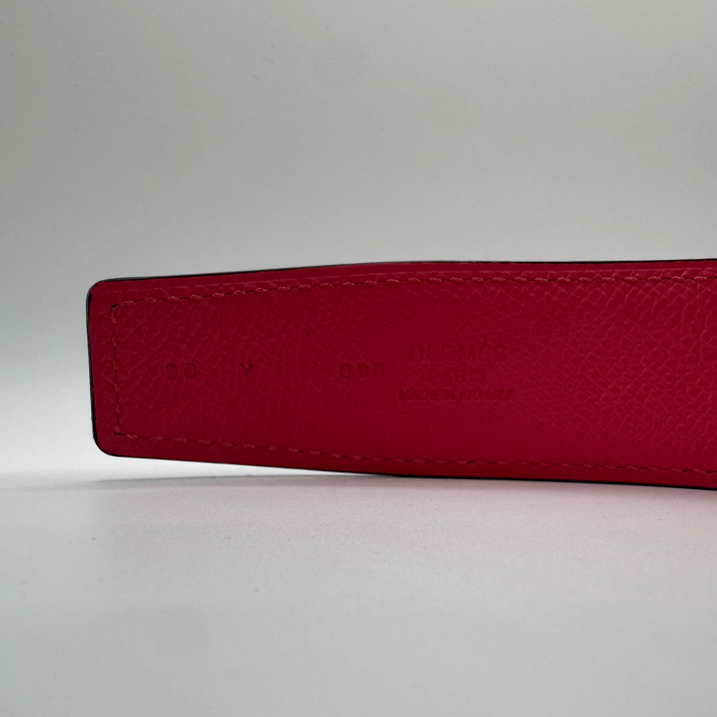Hermès H Gürtelschließe Goldfarben mit wendbarem Lederriemen Rouge Radieux / Rosa