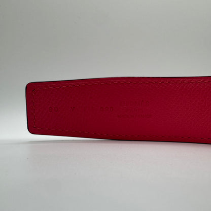 Hermès H Gürtelschließe Goldfarben mit wendbarem Lederriemen Rouge Radieux / Rosa