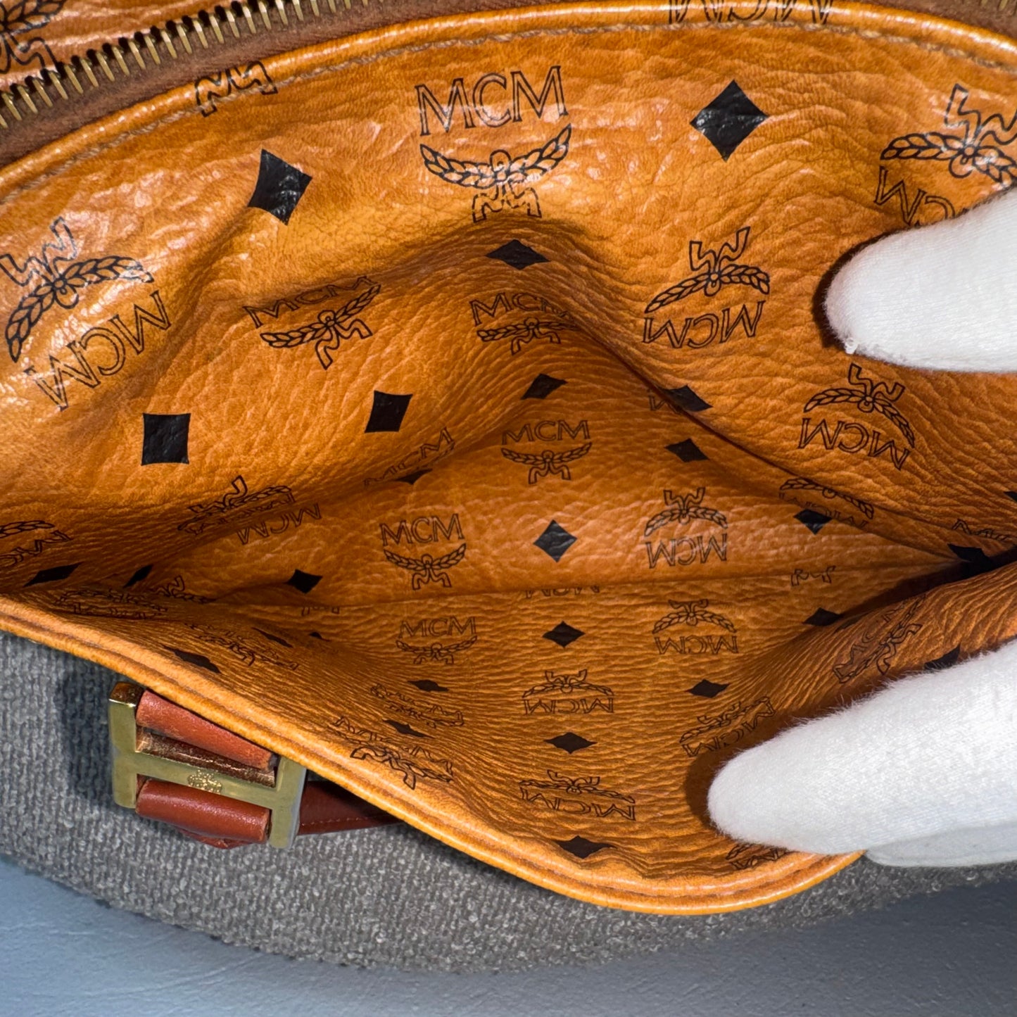 MCM Monogram Visetos Boston Bag Cognac