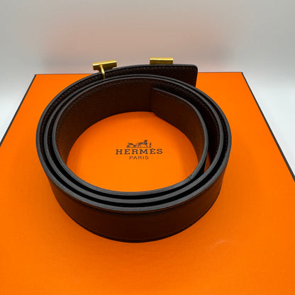 Hermès Gürtel H Striée – Wendbarer Gürtelriemen Schwarz / Ébène