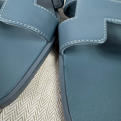 Hermès Oran Damen Sandalen Leder Blau – Gr. 38,5