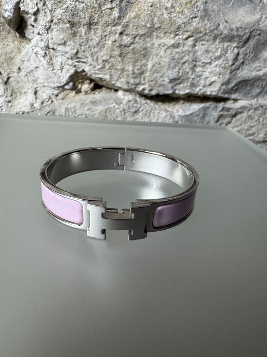 Hermès Clic H Armreif – Silber & Rosa