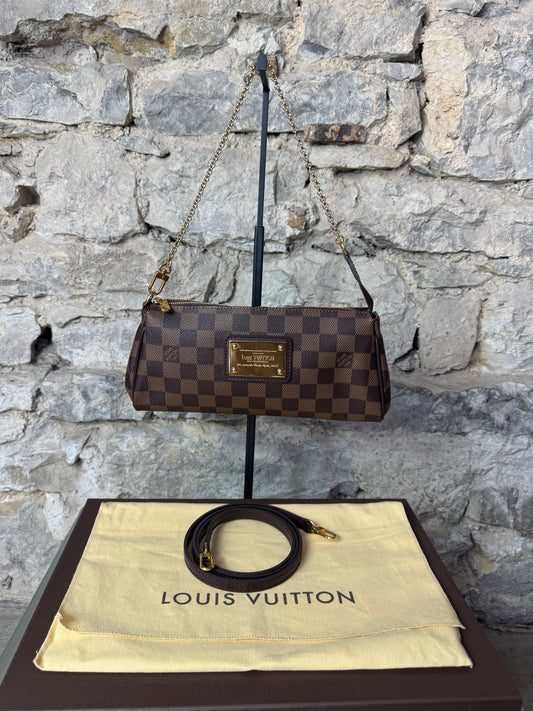 Louis Vuitton Eva Damier Pochette + Schulterriemen – Damier Ebène Canvas