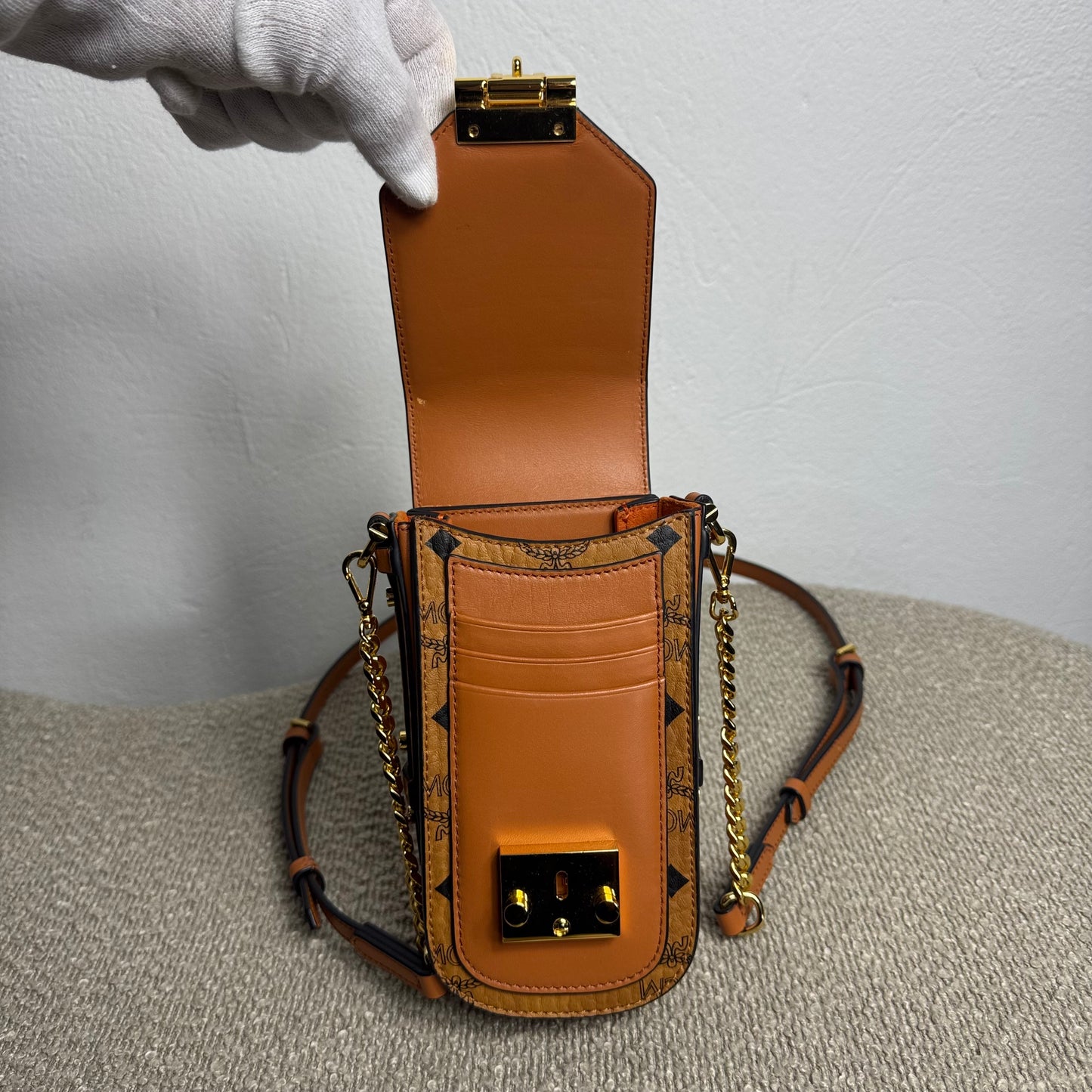 MCM Crossbody Phone Case Visetos Cognac