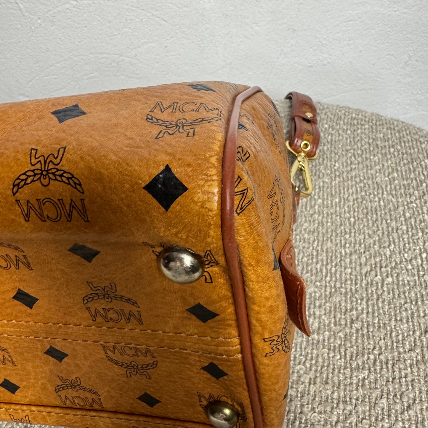 MCM Monogram Visetos Boston Bag Cognac