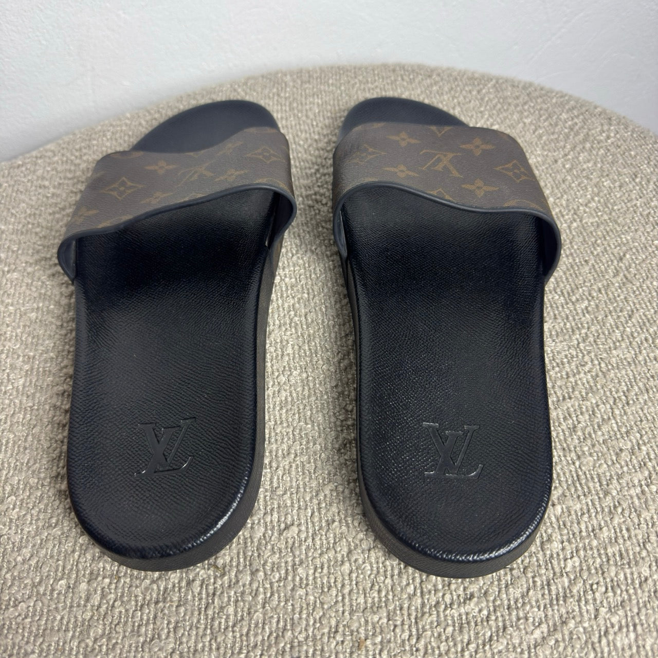 Louis Vuitton "Waterfront" Monogram Slides - Size 44