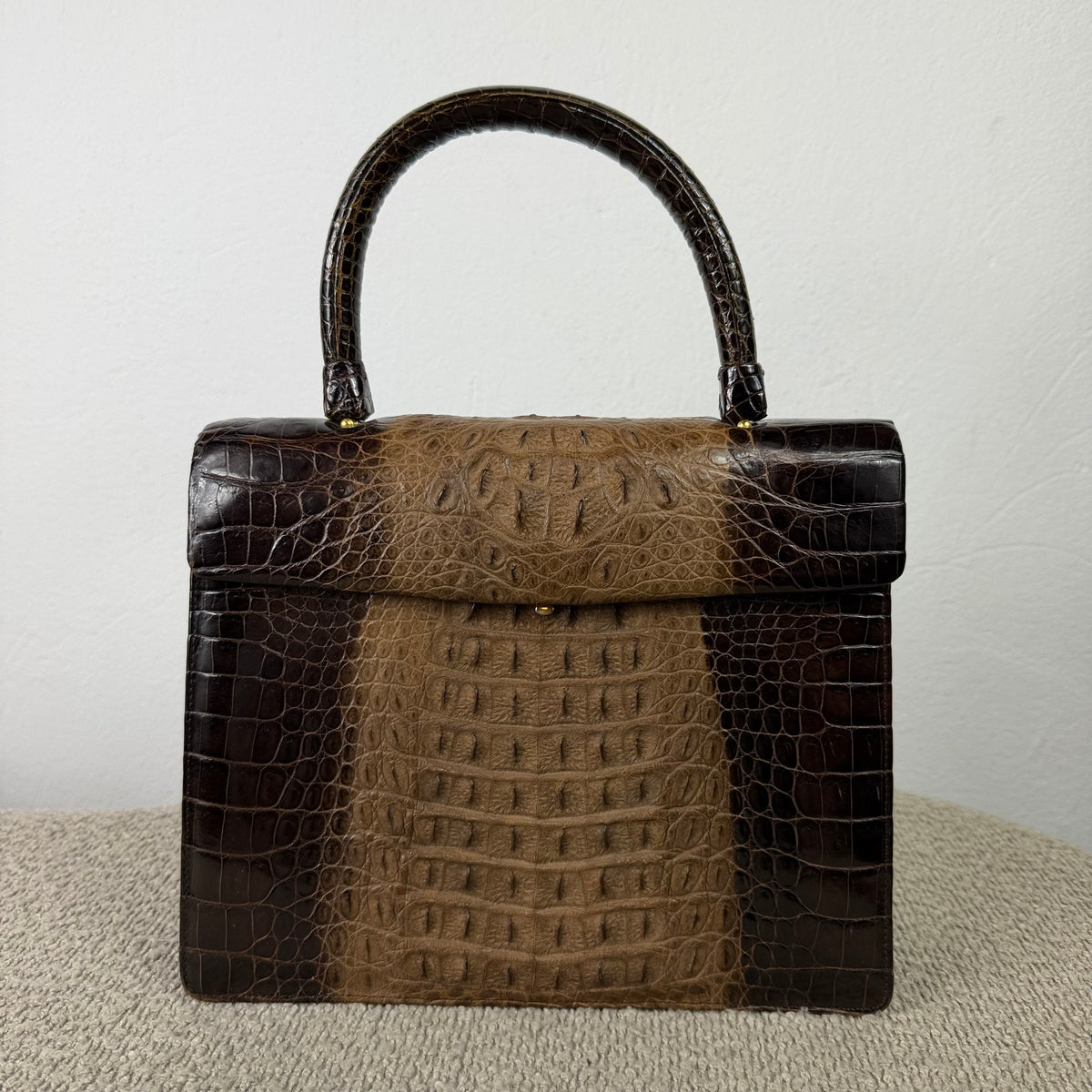 Delvaux Breveté Vintage Handtasche – Braun in Krokodiloptik