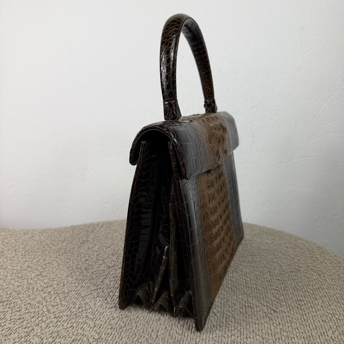 Delvaux Breveté Vintage Handtasche – Braun in Krokodiloptik
