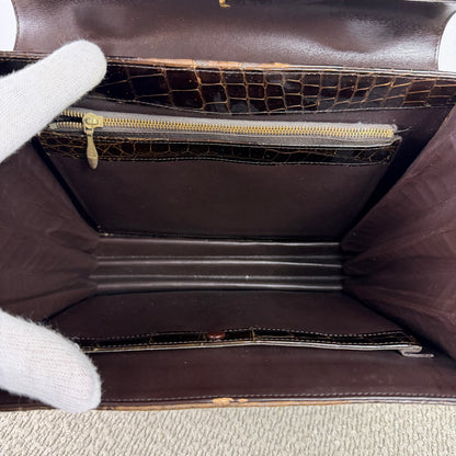 Delvaux Breveté Vintage Handtasche – Braun in Krokodiloptik