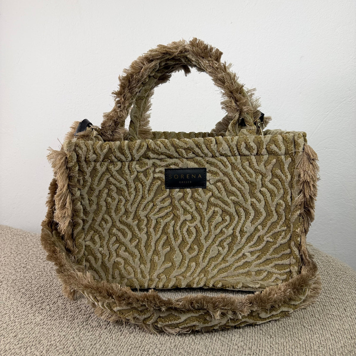 Sorena Greece Handtasche – Beige/Gold mit Strukturmuster
