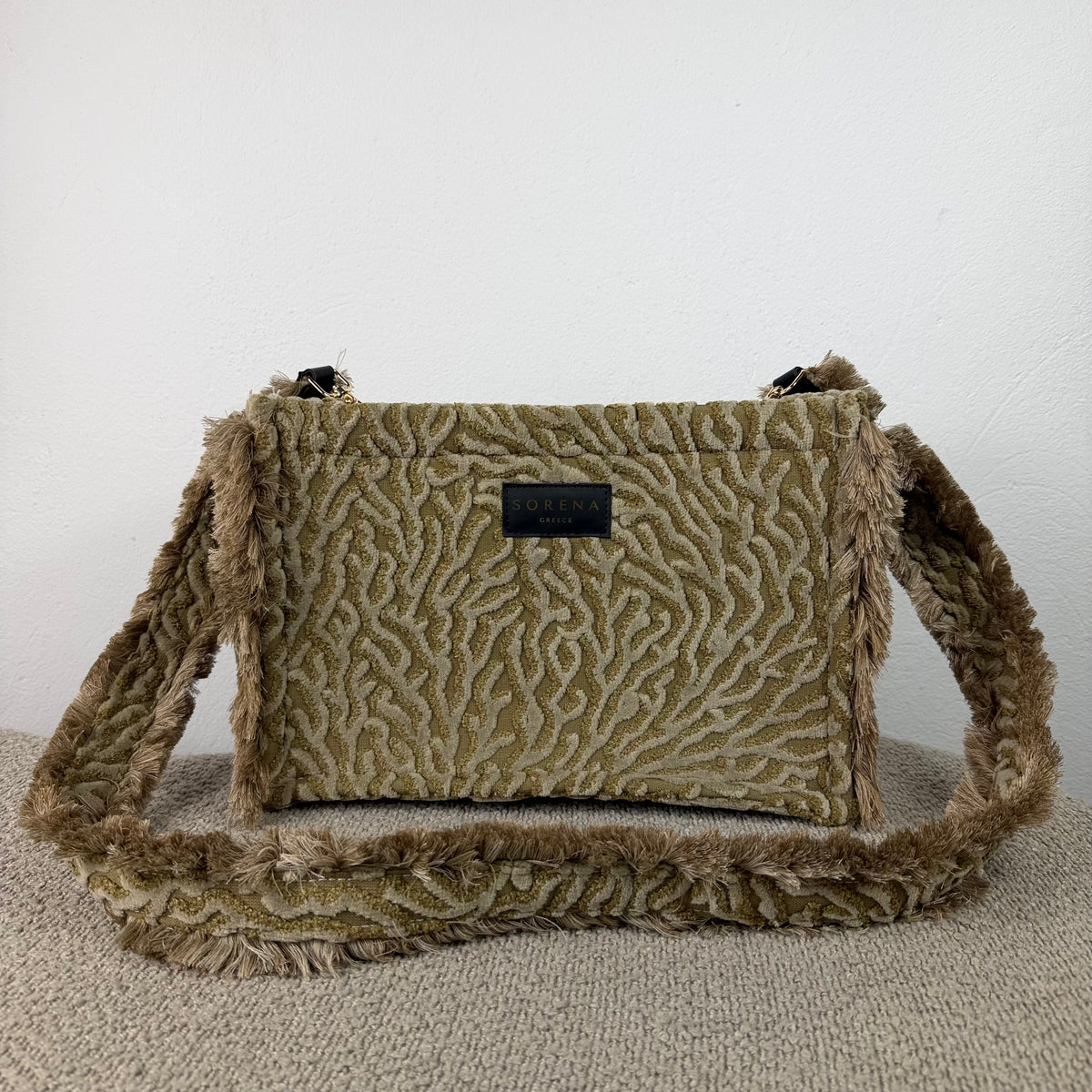 Sorena Greece Handtasche – Beige/Gold mit Strukturmuster