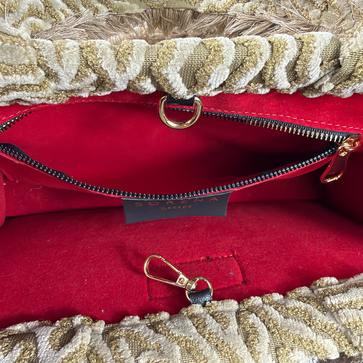 Sorena Greece Handtasche – Beige/Gold mit Strukturmuster
