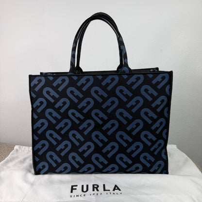Furla Shopper – Schwarz / Dunkelblau mit Logo-Muster