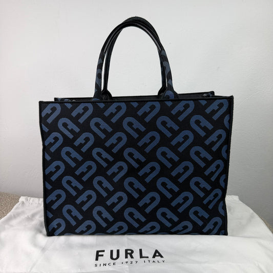 Furla Shopper – Schwarz / Dunkelblau mit Logo-Muster