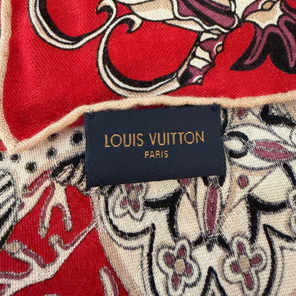 Louis Vuitton Kaschmir-Seiden-Tuch M73765 – Rot / Creme / Schwarz