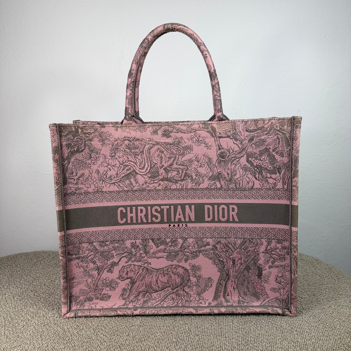 Christian Dior Book Tote - Mykonos Toile de Jouy Embroidered Pink