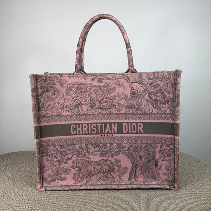 Christian Dior Book Tote - Mykonos Toile de Jouy Embroidered Pink