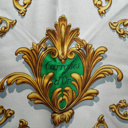 Hermès Carré 90 Seidenschal "Carrosses d'Or" – Türkis/Gold/Weiß – Vintage
