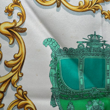 Hermès Carré 90 Seidenschal "Carrosses d'Or" – Türkis/Gold/Weiß – Vintage