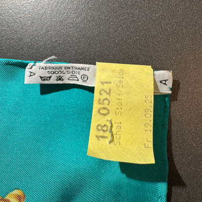 Hermès Carré 90 Seidenschal "Carrosses d'Or" – Türkis/Gold/Weiß – Vintage