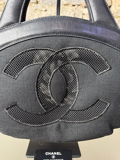 Chanel Tragetasche aus Leinen und Leder – Schwarz