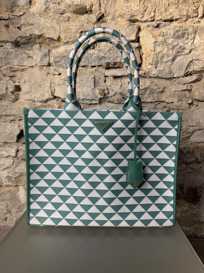 Prada Triangolo Jacquard Handtasche Weiß Grün