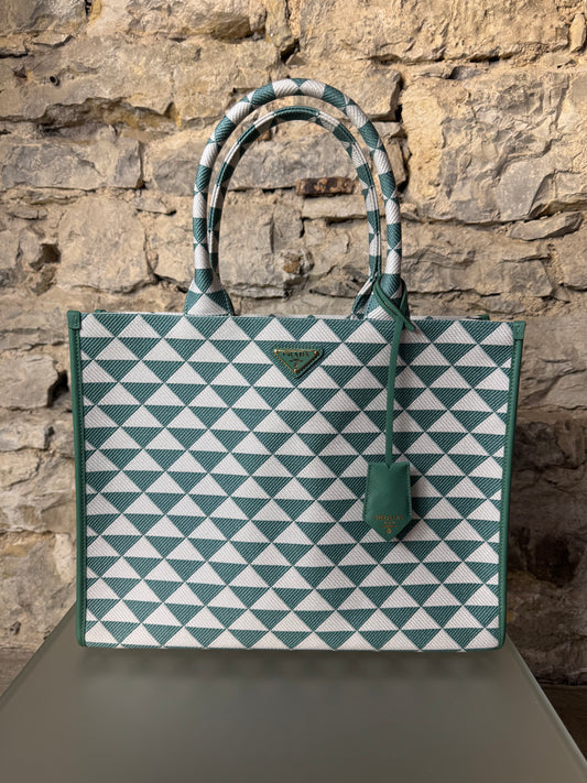 Prada Triangolo Jacquard Handtasche Weiß Grün