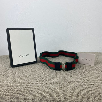 Gucci Elastik Gürtel – Web Stripe Grün/Rot – 80 cm