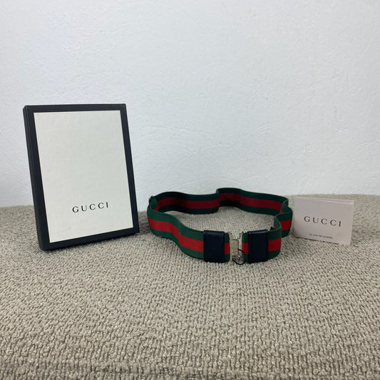 Gucci Elastik Gürtel – Web Stripe Grün/Rot – 80 cm