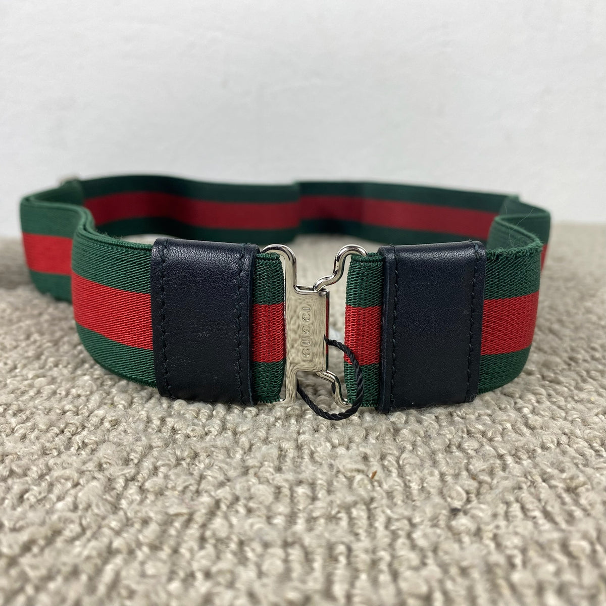 Gucci Elastik Gürtel – Web Stripe Grün/Rot – 80 cm
