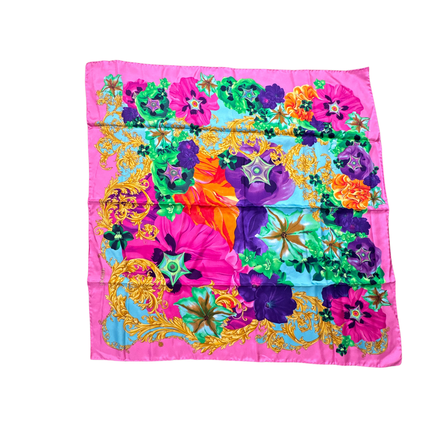 Foulard en soie Versace Vintage floral baroque carré