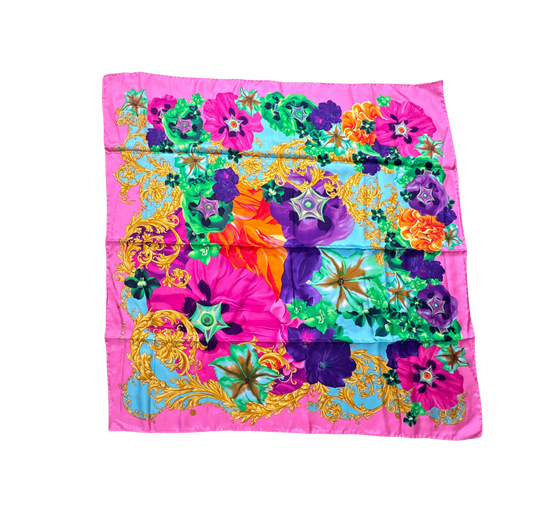 Foulard en soie Versace Vintage floral baroque carré