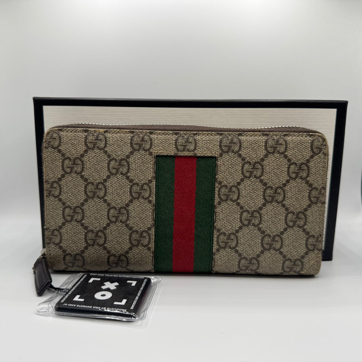 Gucci Ophidia GG Zip Around Geldbeutel – Beige/Ebony