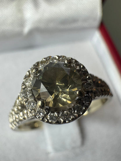 Exklusiver Diamantring aus 14K Weißgold mit Fancy Deep Yellowish Grey Diamant & Brillanten - BagAffair