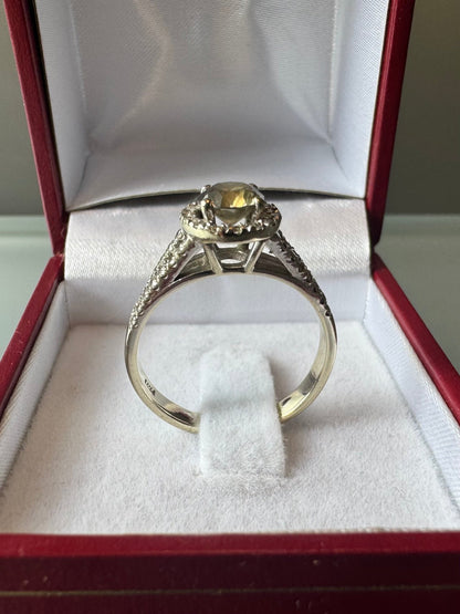 Exklusiver Diamantring aus 14K Weißgold mit Fancy Deep Yellowish Grey Diamant & Brillanten - BagAffair