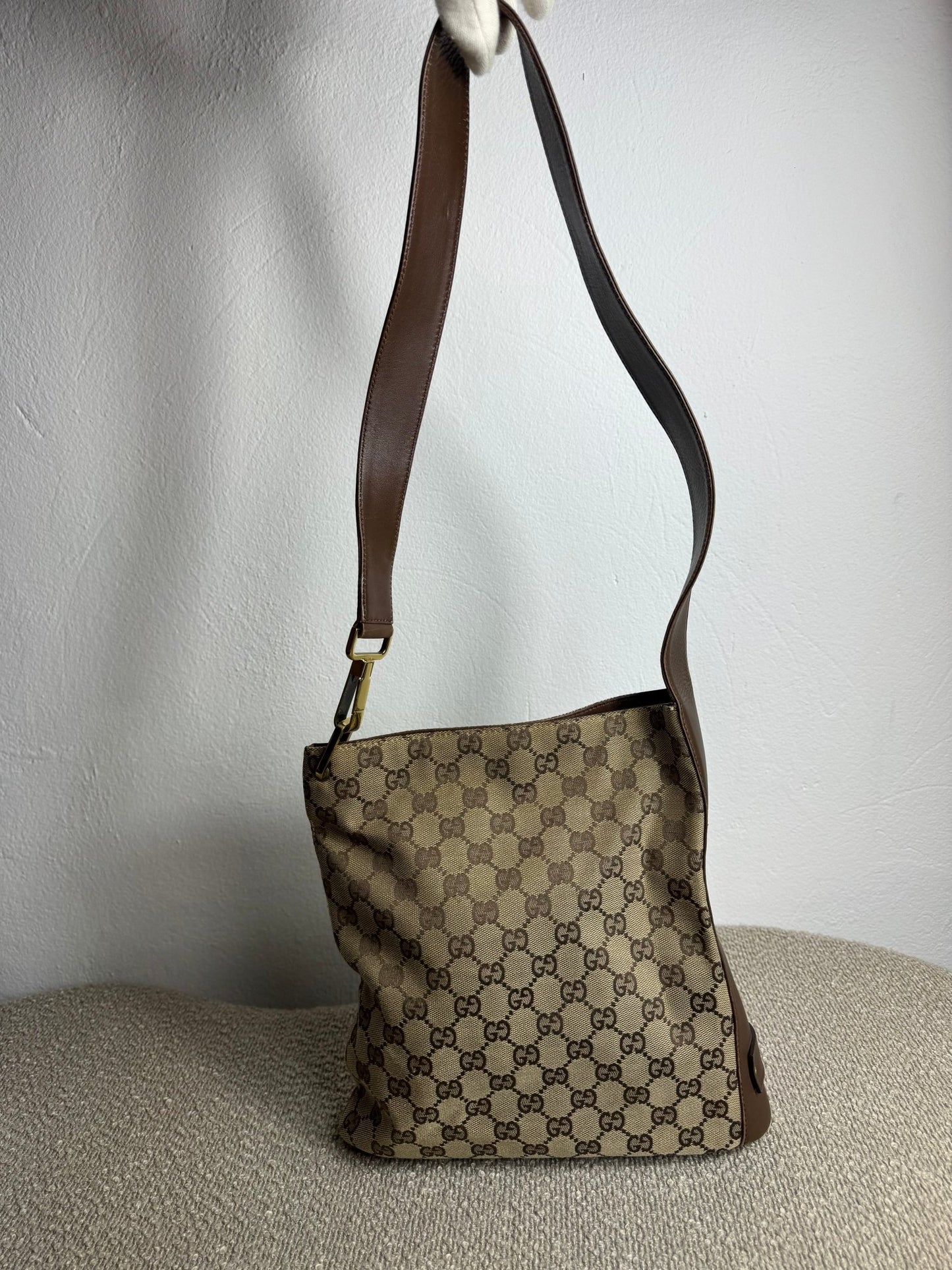 Gucci GG Canvas Shoulder Bag Beige - BagAffair
