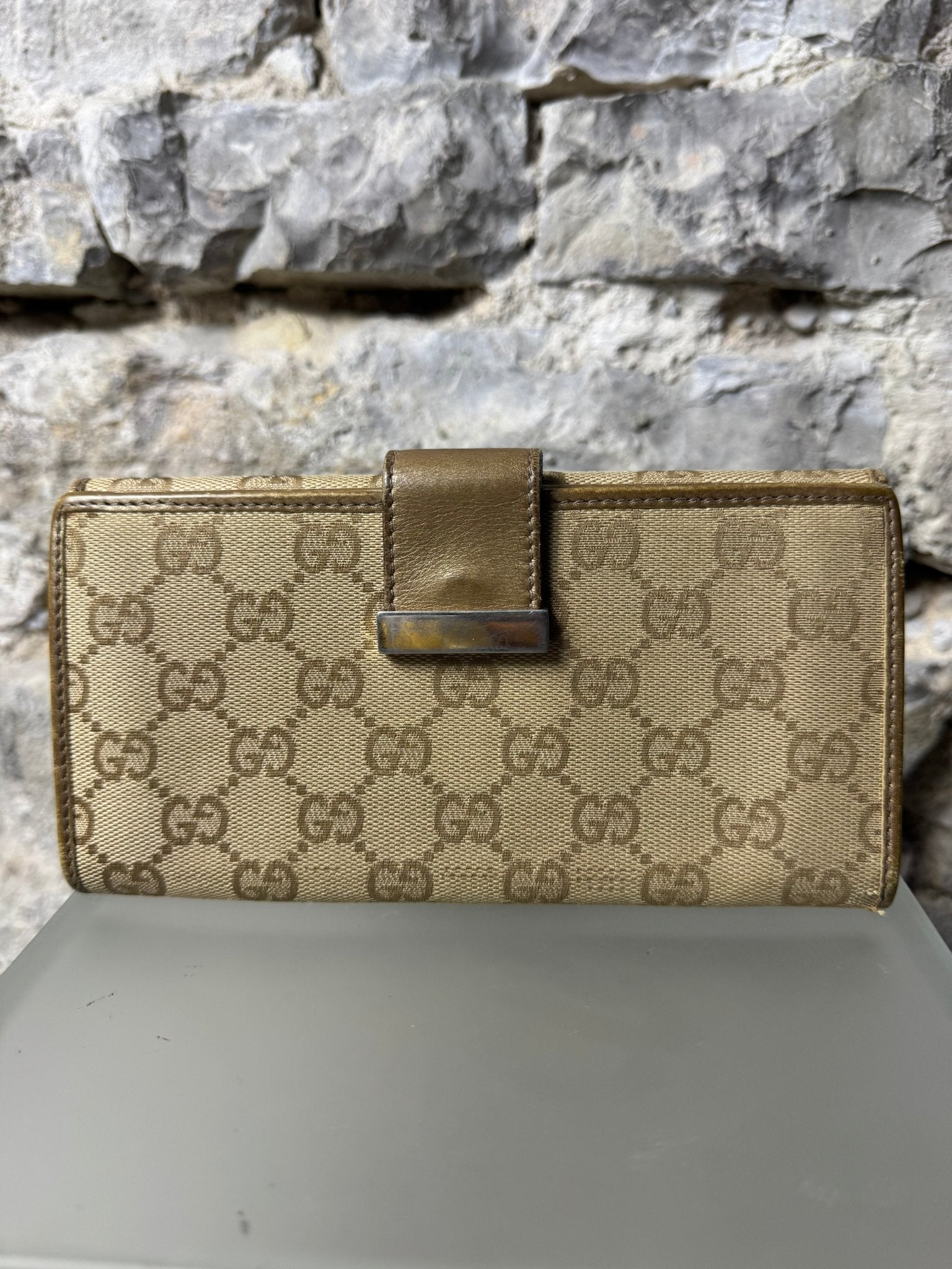 Gucci Vintage GG Canvas Geldbeutel Beige/Gold - BagAffair