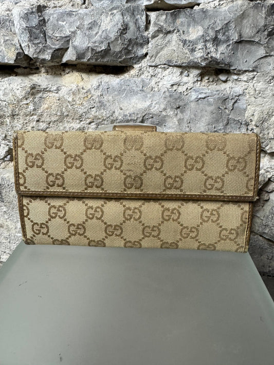 Gucci Vintage GG Canvas Geldbeutel Beige/Gold - BagAffair