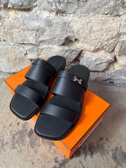 Hermès Sandale Homme Joao Veau Noir - BagAffair