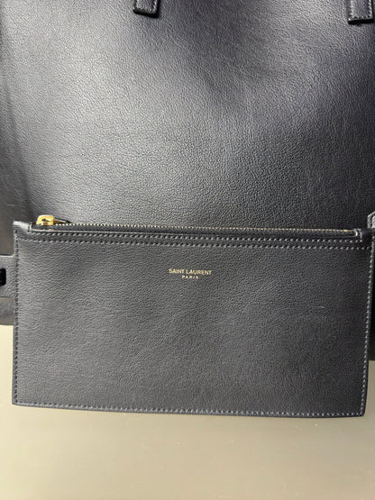 Saint Laurent Shopper Tasche Schwarz Leder mit Clutch - BagAffair
