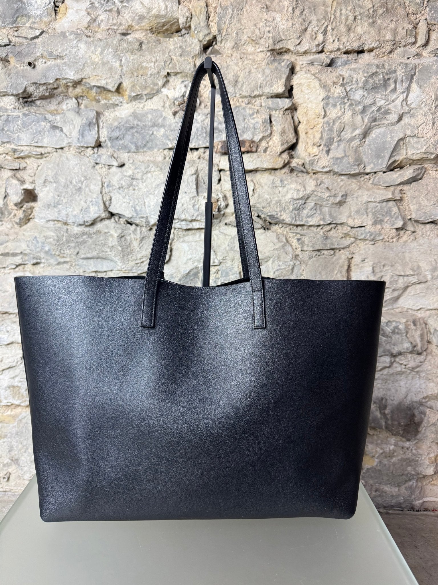 Saint Laurent Shopper Tasche Schwarz Leder mit Clutch - BagAffair