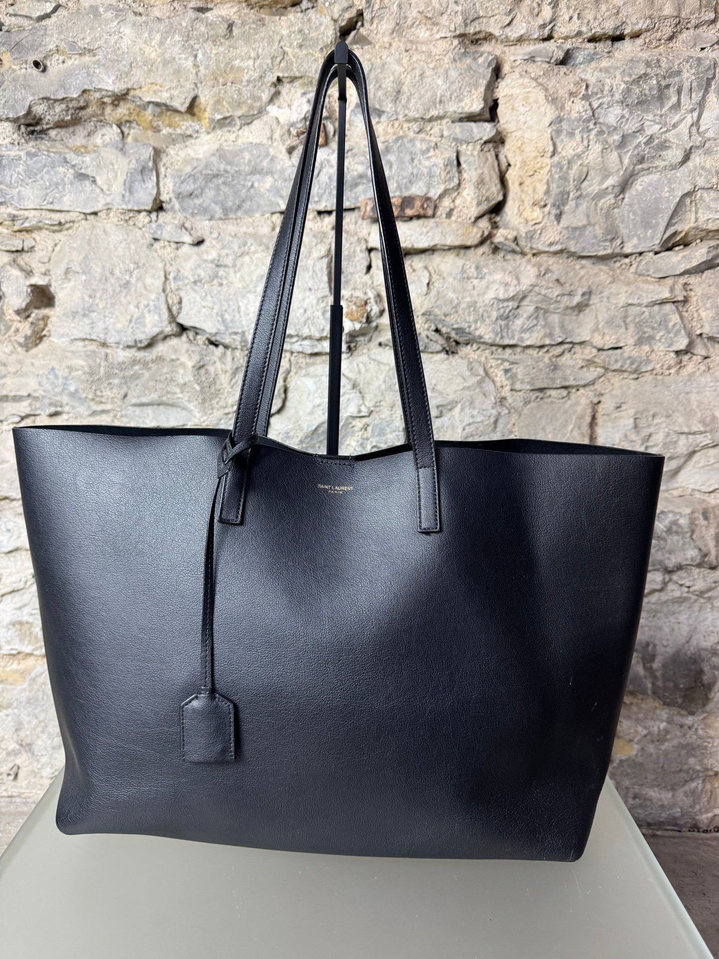 Saint Laurent Shopper Tasche Schwarz Leder mit Clutch - BagAffair