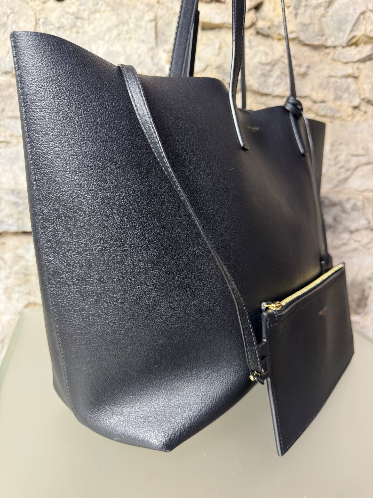 Saint Laurent Shopper Tasche Schwarz Leder mit Clutch - BagAffair