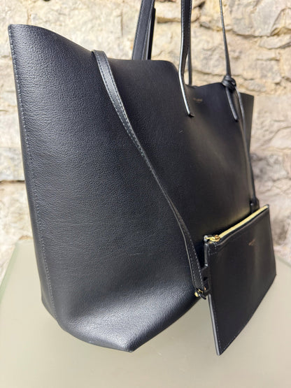 Saint Laurent Shopper Tasche Schwarz Leder mit Clutch - BagAffair